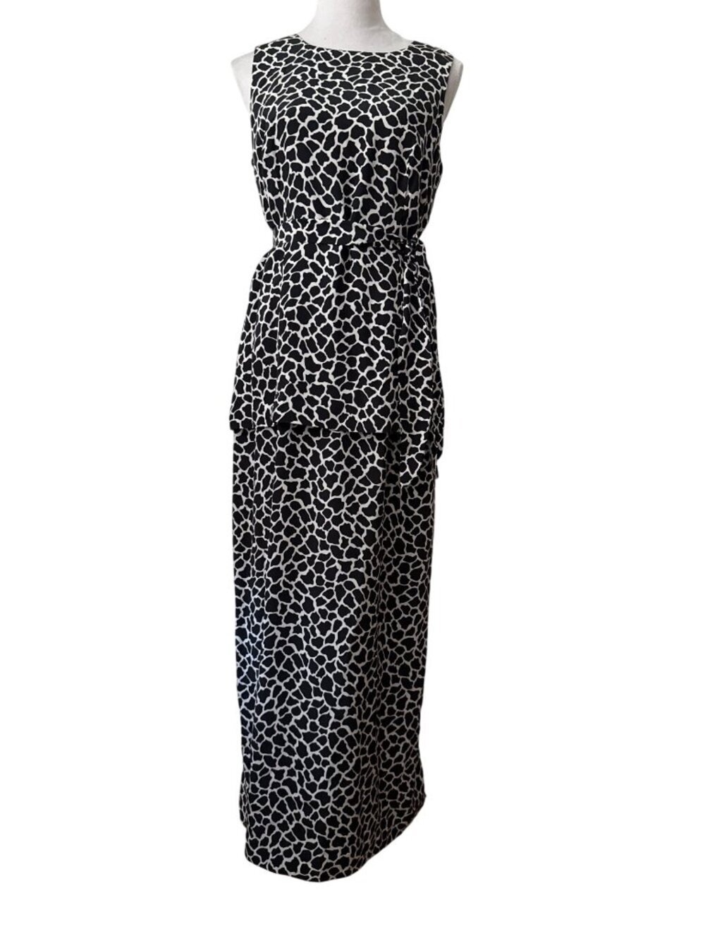 All Silk Vintage Spencer Jeremy Black and White Print Maxi Cocktail Dress Sz 10